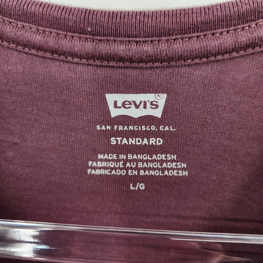 Levis Mens Standard Henley T-shirt Size Large Huckleberry Red Long Sleeve - Picture 6 of 9